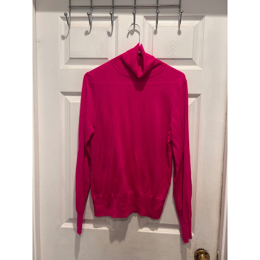 J.Crew Women Hot Pink Turtleneck Knit Sweater Long Sleeve Sz L Fuchsia Academia